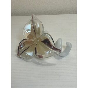 Murano Italian Art Blown Glass 3-Petal Flower‎ Sculpture Swirl Stem Accent Decor